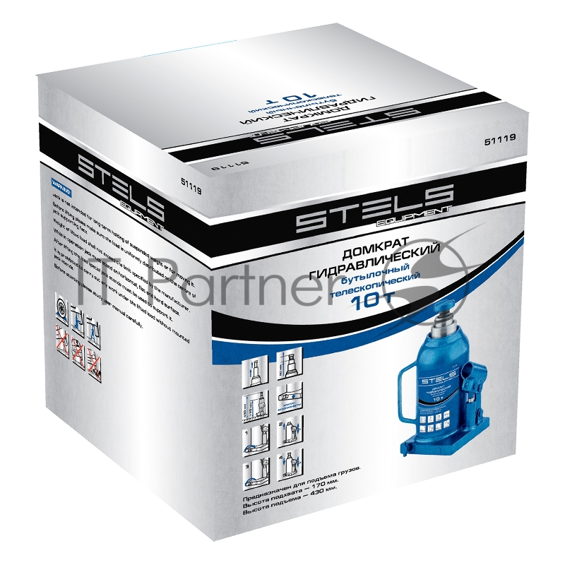 Домкрат гидравлический бутылочный телескопический, 10 т, h подъема 170–430 мм// Stels
