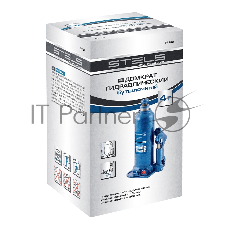 Домкрат гидравлический бутылочный, 4 т, h подъема 188-363 мм// Stels