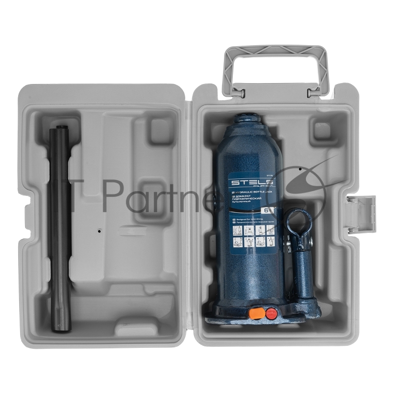 Домкрат гидравлический бутылочный, 6 т, h подъема 207-404 мм, в пласт. кейсе// Stels