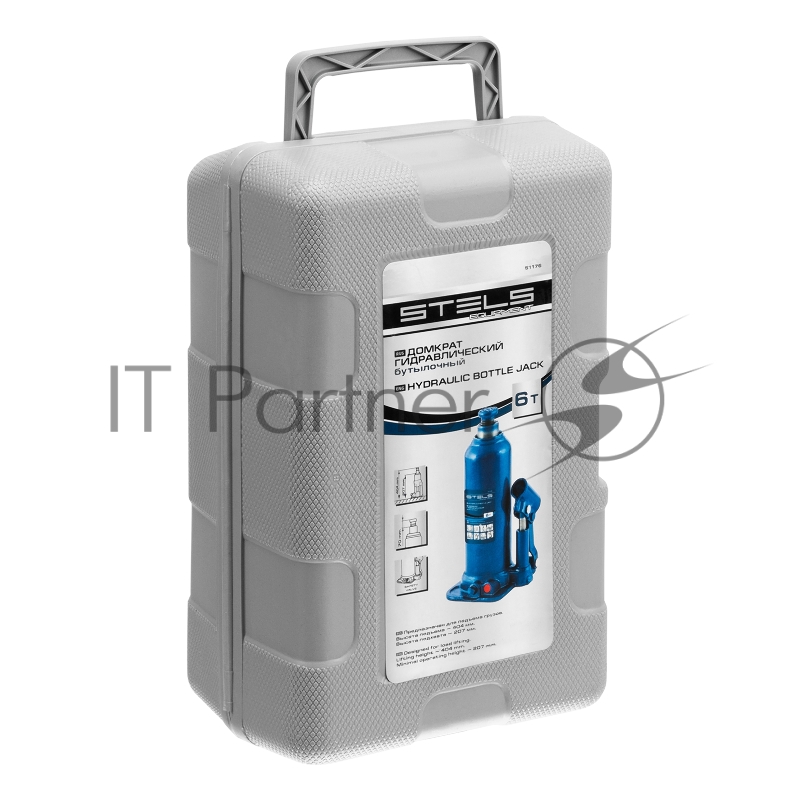 Домкрат гидравлический бутылочный, 6 т, h подъема 207-404 мм, в пласт. кейсе// Stels