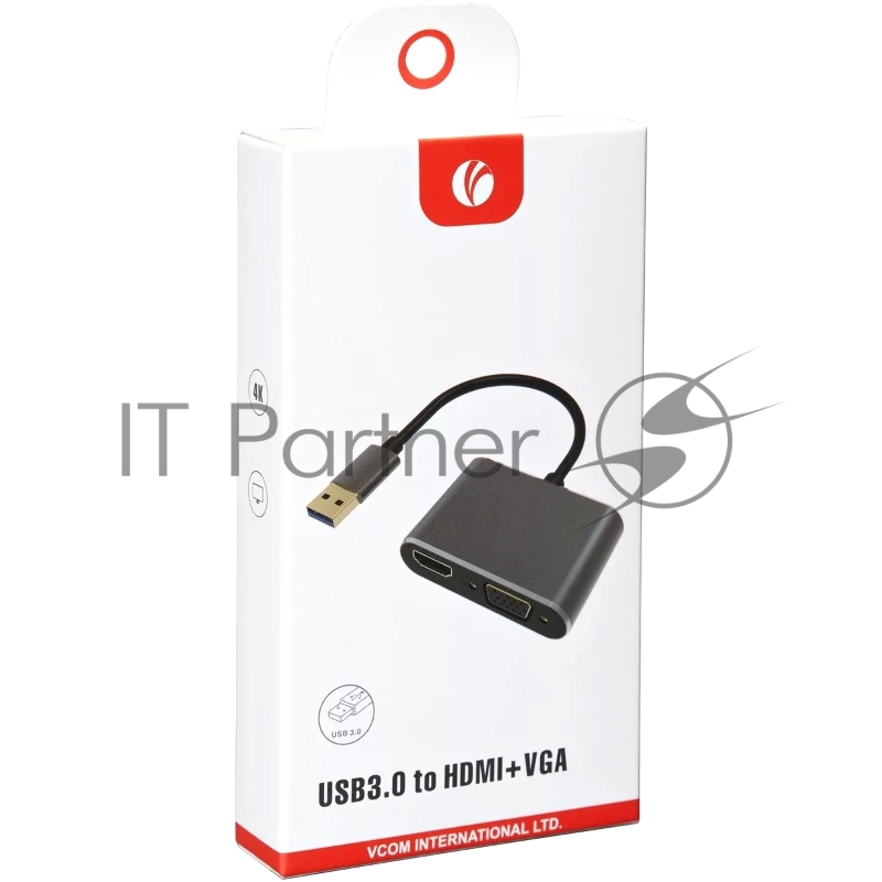 Кабель-переходник VCOM USB 3.0 (Am) --> HDMI(f)+VGA(f), Aluminum Shell