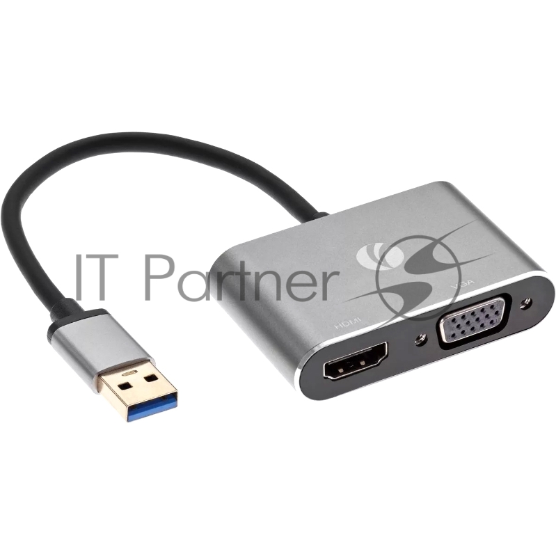 Кабель-переходник VCOM USB 3.0 (Am) --> HDMI(f)+VGA(f), Aluminum Shell