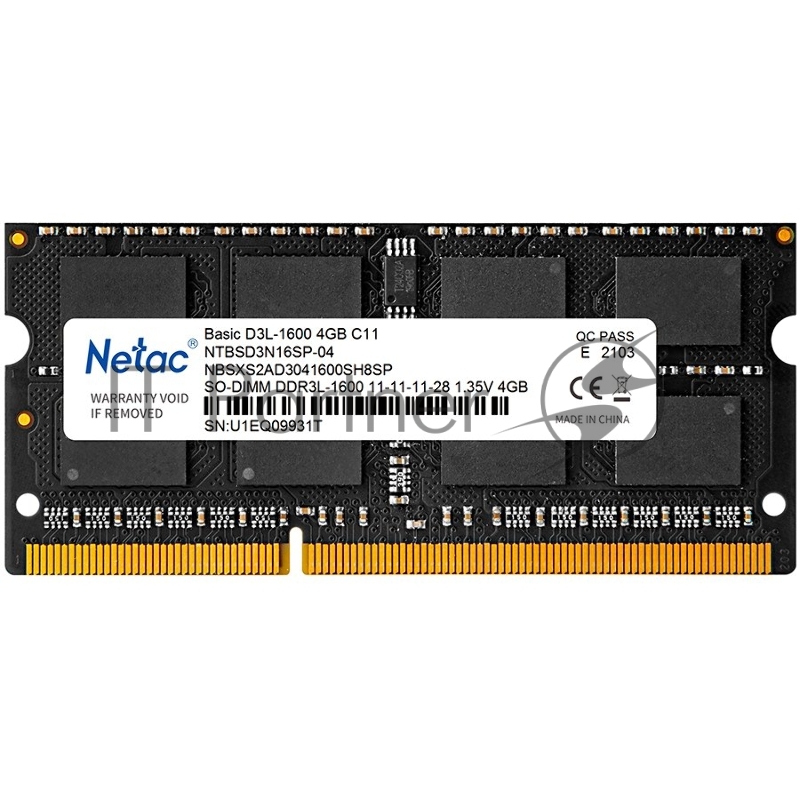 Оперативная память 4Gb DDR-III 1600MHz Netac SO-DIMM (NTBSD3N16SP-04)