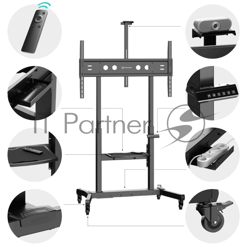 Стойка для телевизора Onkron TS1991 eLift черный 50-100 макс.10кг напольный наклон