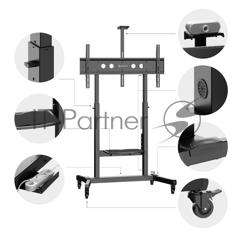 Стойка для телевизора Onkron TS1991 черный 50-100 макс.10кг напольный наклон