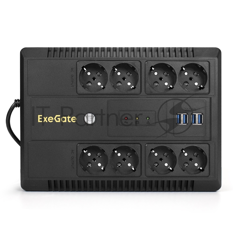 ИБП ExeGate NEO NNB-600.LED.AVR.8SH.CH <600VA/360W, LED, AVR, 8*Schuko, 4*USB-порта для зарядки, Black>