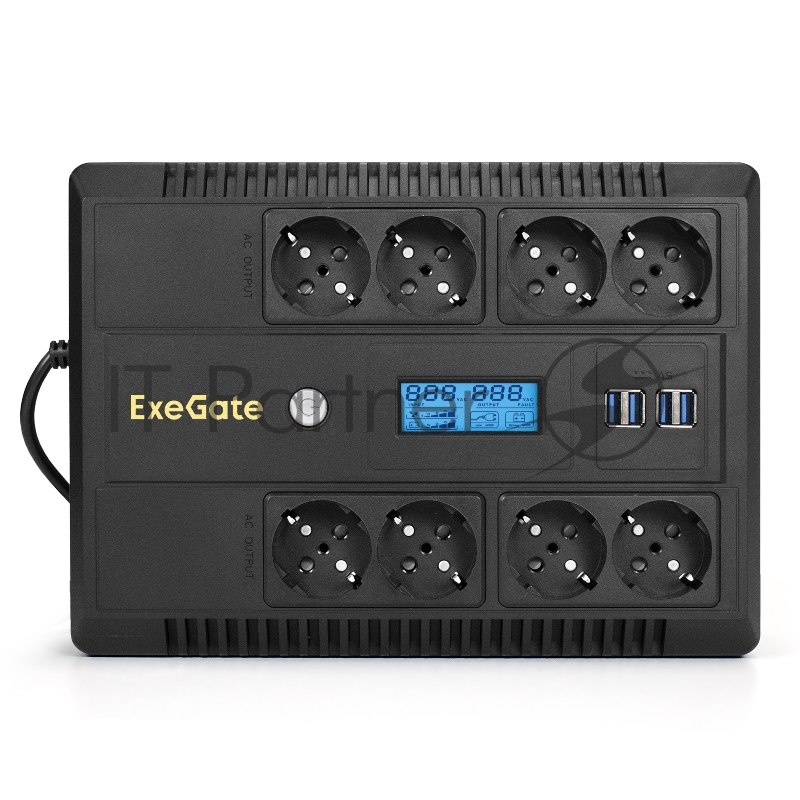 ИБП ExeGate NEO Smart LHB-600.LCD.AVR.8SH.CH.USB <600VA/360W, LCD, AVR, 8*Schuko, USB, 4*USB-порта для зарядки, Black>