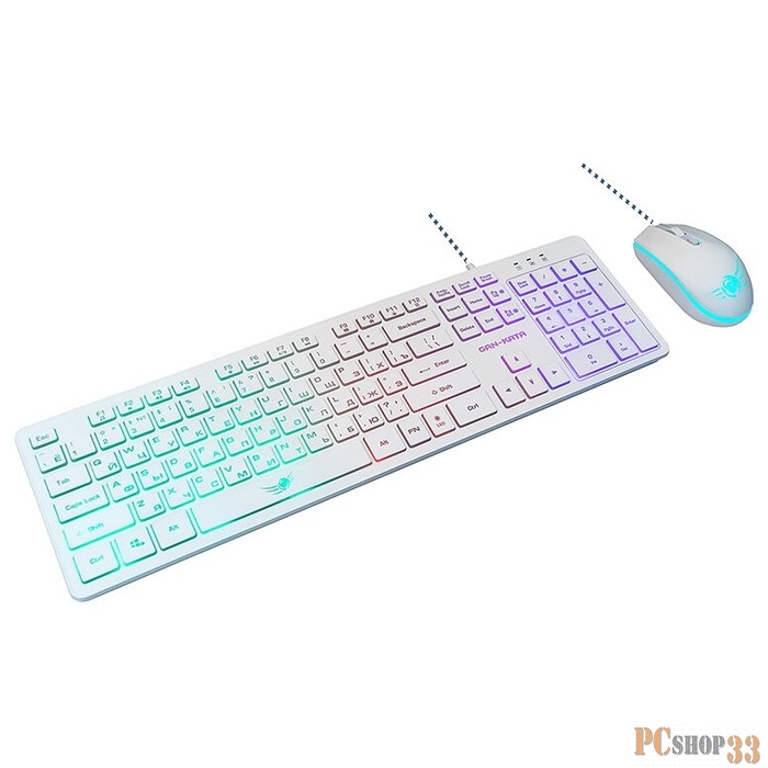 Проводной игровой набор Dialog KMGK-1707U WHITE Gan-Kata - клавиатура + опт. мышь с RGB подсветкой