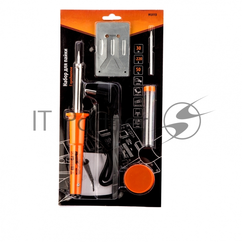 Набор для пайки, 5 пред. (паяльник 30 Вт, подставка, жало, паста, припой)// Sparta
