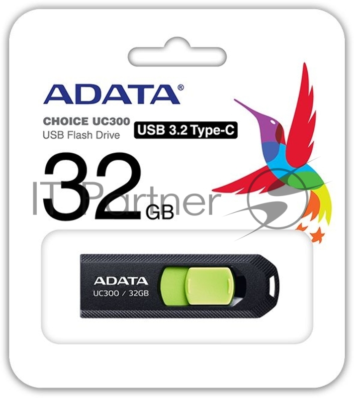 Флеш Диск A-Data 32Gb Type-C UC300 ACHO-UC300-32G-RBK/GN USB3.2 черный/зеленый