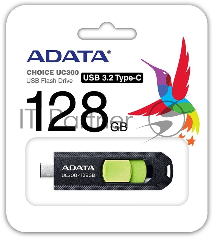 Флеш Диск A-Data 128Gb Type-C UC300 ACHO-UC300-128G-RBK/GN USB3.2 черный/зеленый