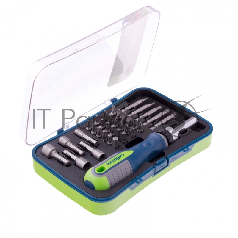 Отвертка реверсивная с набором бит и торцевыми головками, 35 шт., CrV// Сибртех