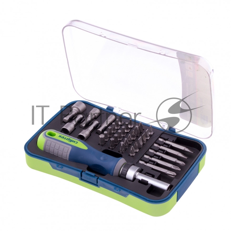 Отвертка реверсивная с набором бит и торцевыми головками, 35 шт., CrV// Сибртех