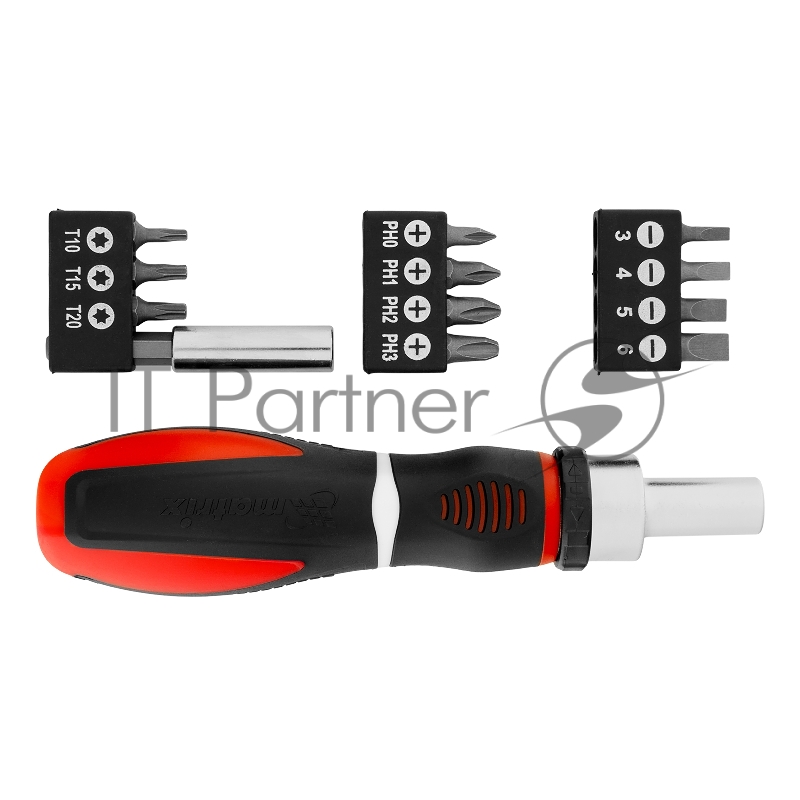 Отвертка реверсивная, набор бит, 11 шт., CrV// Matrix