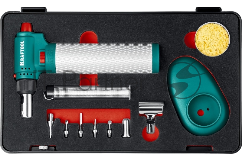 Газовый паяльник KRAFTOOL MULTI TORCH набор 8-в-1, 30-150 Вт, горелка, фен, пьезоподжиг, 1300°С