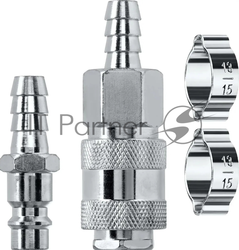 Набор (штуцер елочка 10 мм - рапид муфта) + (рапид штуцер-штуцер елочка 10 мм) + (обжимные хомуты 2 шт) KRAFTOOL