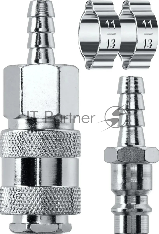 Набор (штуцер елочка 8 мм - рапид муфта) + (рапид штуцер-штуцер елочка 8 мм) + (обжимные хомуты 2 шт) KRAFTOOL