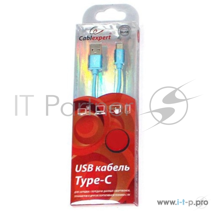 Кабель Cablexpert Кабель USB 2.0 CC-S-USBC01Bl-1M, AM/Type-C, серия Silver, длина 1м, синий, блистер
