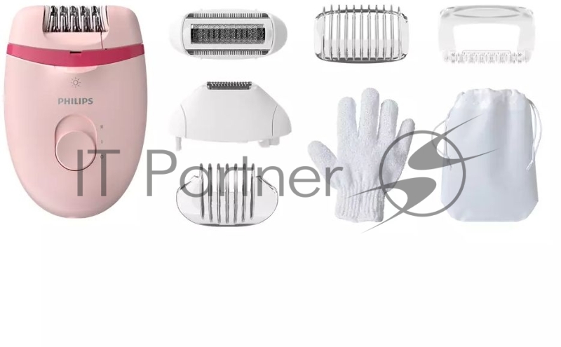Эпилятор Philips BRE285/00 скор.:2 насад.:5 от электр.сети белый/розовый