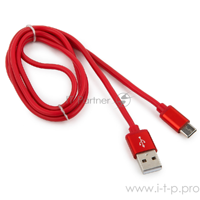Кабель Cablexpert Кабель USB 2.0 CC-S-USBC01R-1M, AM/Type-C, серия Silver, длина 1м, красный, блистер
