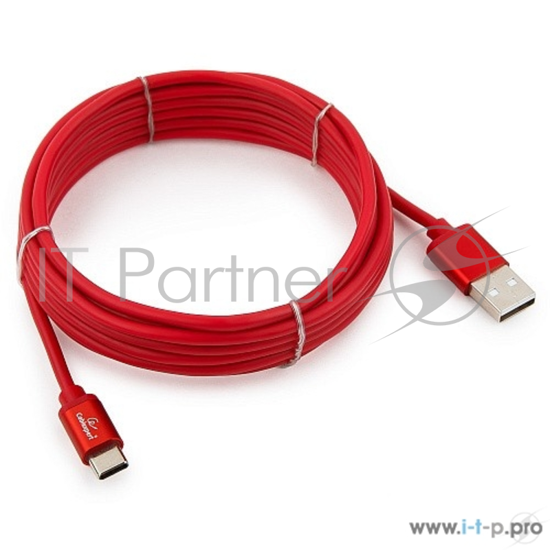 Кабель Cablexpert Кабель USB 2.0 CC-S-USBC01R-3M, AM/Type-C, серия Silver, длина 3м, красный, блистер
