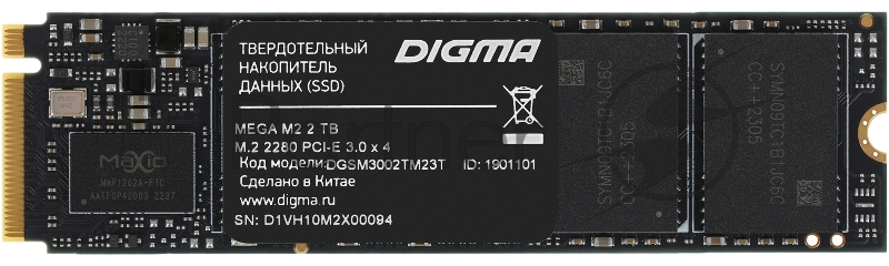 Накопитель SSD Digma PCI-E 3.0 x4 2Tb DGSM3002TM23T Mega M2 M.2 2280
