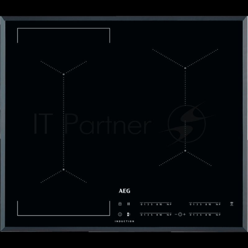 Встраиваемая индукционная панель AEG IKE64441FB индукционная, 60 см, 4 конфорки, сенсорное управление, серебристая рамка, черный цвет