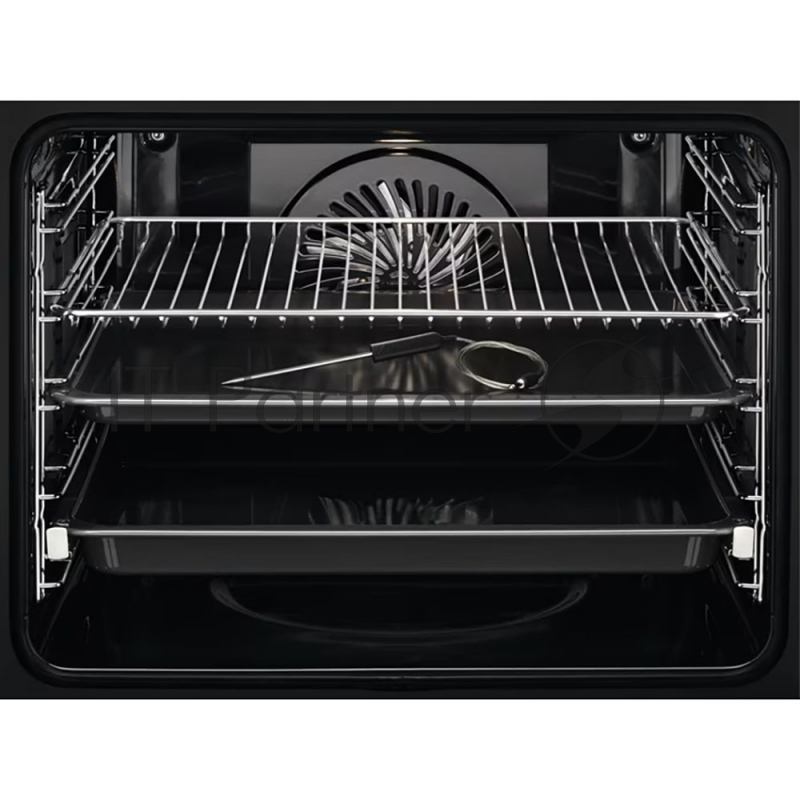 Встраиваемая электрическая духовка AEG BPE742380B AssistedCook, основной цвет - чёрный, сенсорное управление, ЖК-дисплей, электронное регулирование времени и температуры, будильник, таймер отключения, отложенный старт, хромированные направляющие из