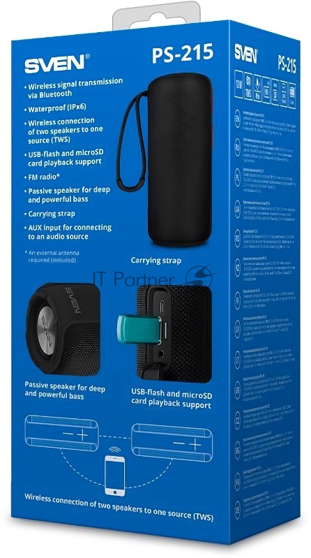 Колонка порт. Sven АС PS-215 черный 12W 2.0 BT/USB (SV-021535)