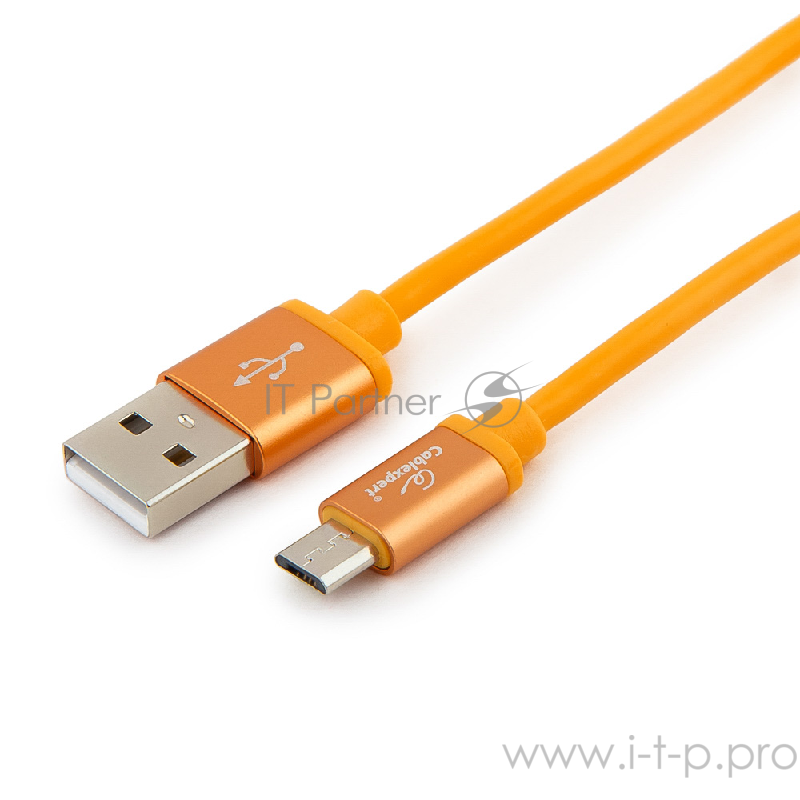 Кабель Cablexpert Кабель USB 2.0 CC-S-mUSB01O-1M, AM/microB, серия Silver, длина 1м, оранжевый, блистер