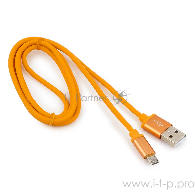 Кабель Cablexpert Кабель USB 2.0 CC-S-mUSB01O-1M, AM/microB, серия Silver, длина 1м, оранжевый, блистер