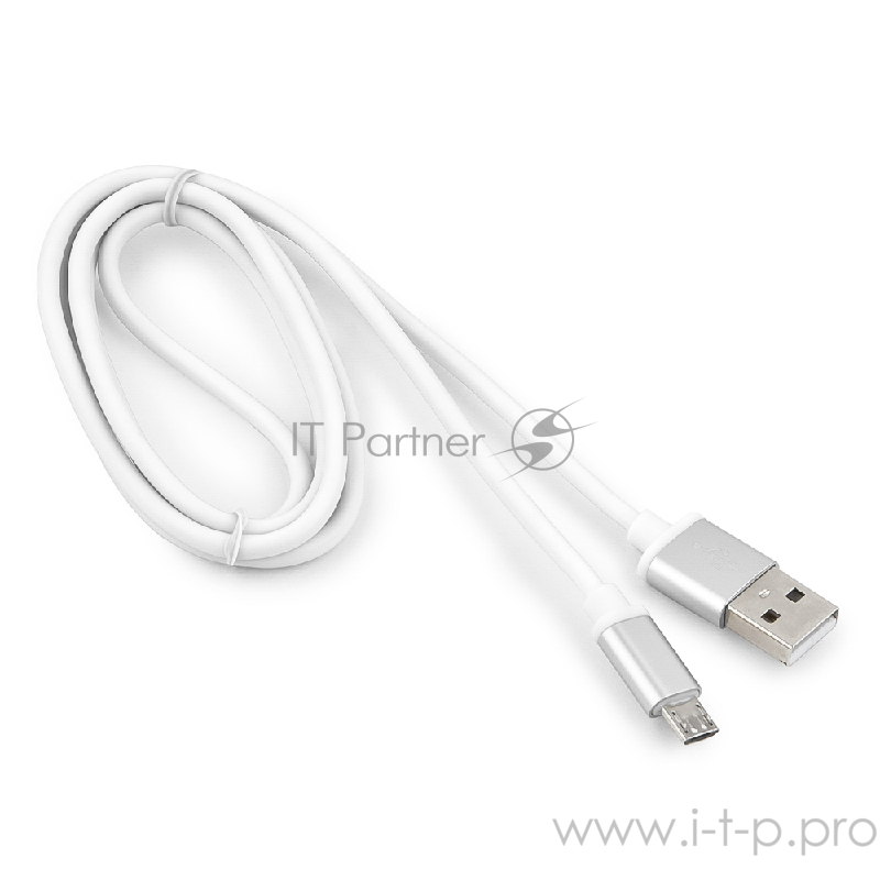 Кабель Cablexpert Кабель USB 2.0 CC-S-mUSB01W-1M, AM/microB, серия Silver, длина 1м, белый, блистер