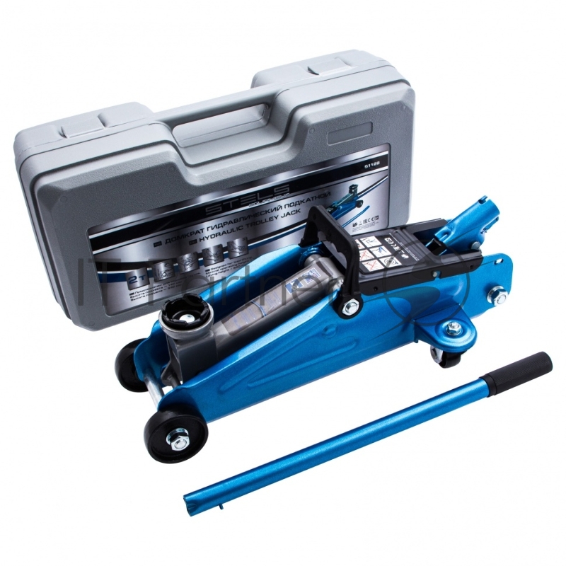 Домкрат гидравлический подкатной, 2 т, h подъема 140-340 мм, в кейсе// Stels