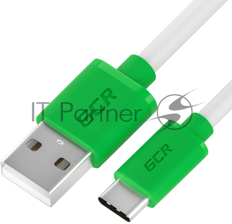 Кабель GCR QC 0.5m, TypeC, быстрая зарядка, белый TPE, зеленые коннекторы, 28/22 AWG, GCR-52718