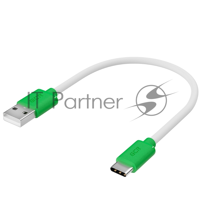 Кабель GCR QC 0.5m, TypeC, быстрая зарядка, белый TPE, зеленые коннекторы, 28/22 AWG, GCR-52718
