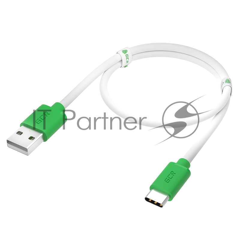 Кабель GCR QC 0.5m, TypeC, быстрая зарядка, белый TPE, зеленые коннекторы, 28/22 AWG, GCR-52718