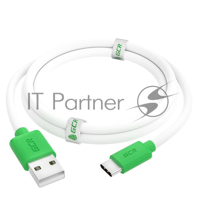 Кабель GCR QC 0.5m, TypeC, быстрая зарядка, белый TPE, зеленые коннекторы, 28/22 AWG, GCR-52718