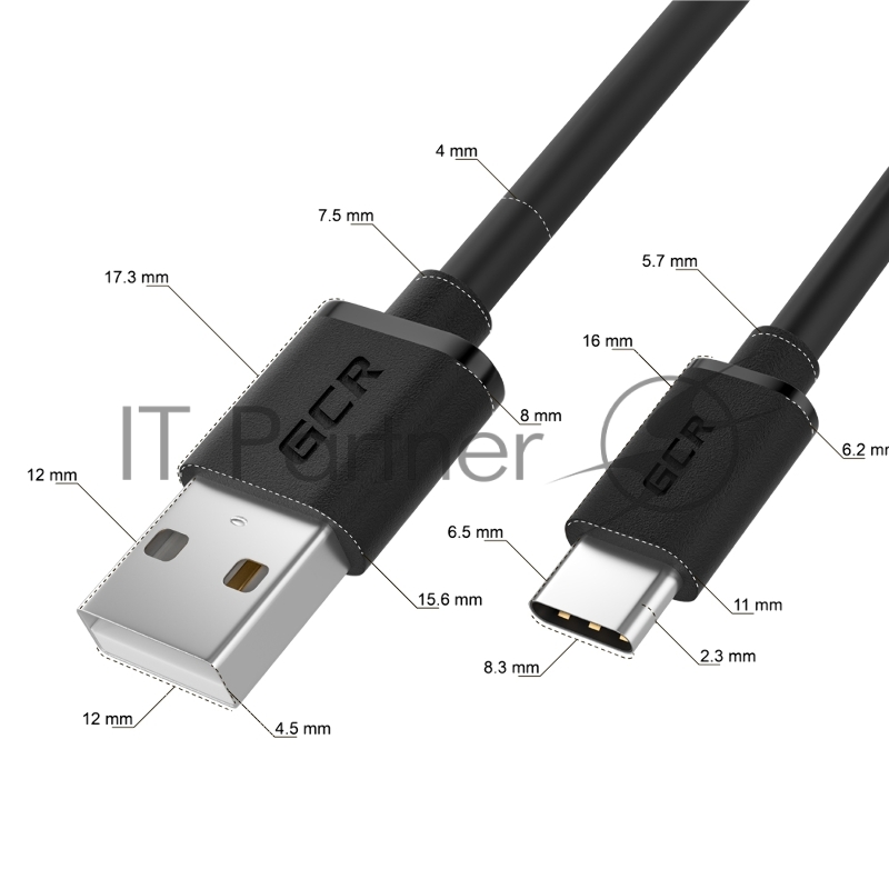 Кабель Greenconnect QC 1.0m, TypeC, быстрая зарядка, черный TPE, черные коннекторы, 28/22 AWG, GCR-52726
