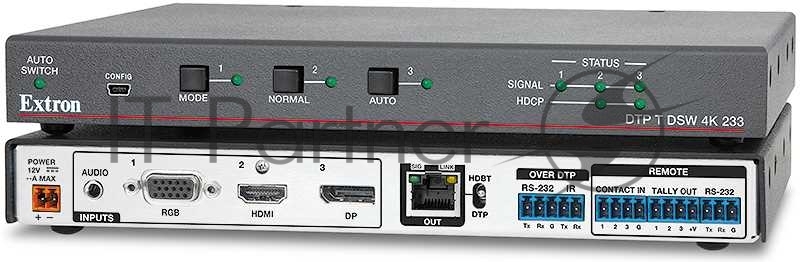 Многоформатный коммутатор с тремя входами, встроенным передатчиком DTP и эмбедированием аудио Extron DTP T DSW 4K 233