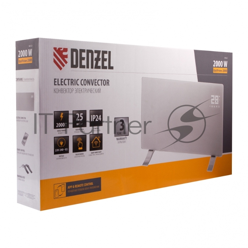 Конвектор электрический OptiPrime-2000, Wi-Fi, тачскрин, цифровой термостат, 2000 Вт// Denzel