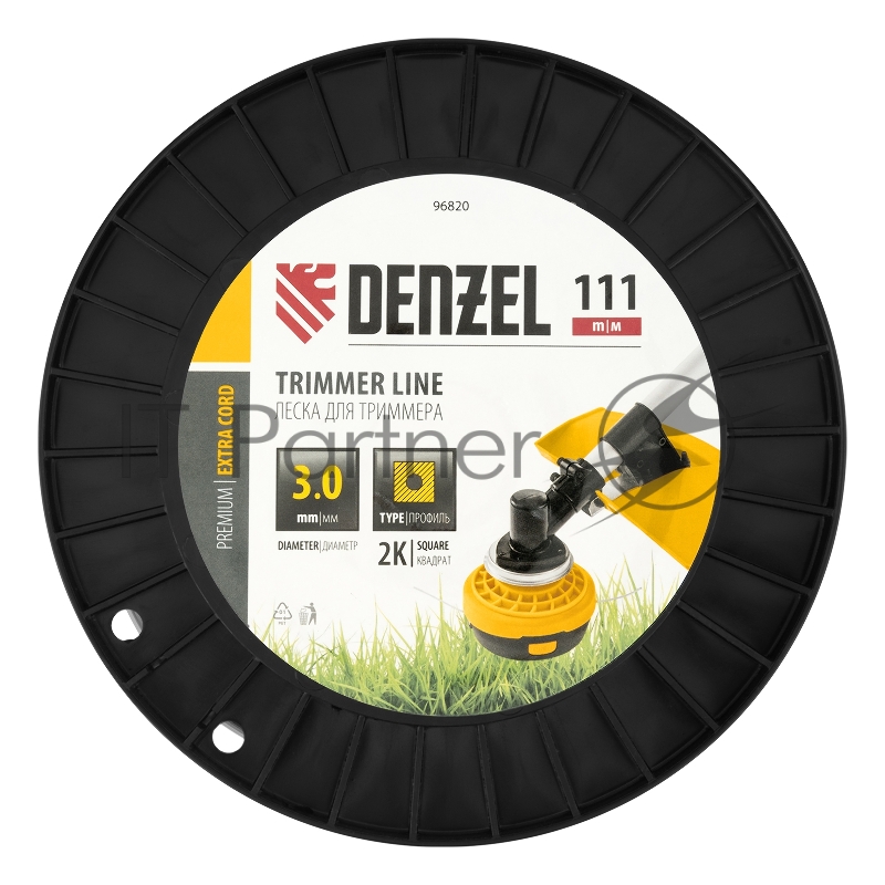 Леска для триммера двухкомпонентная квадрат, 3,0мм х 111м, на DIN катушке EXTRA CORD// Denzel