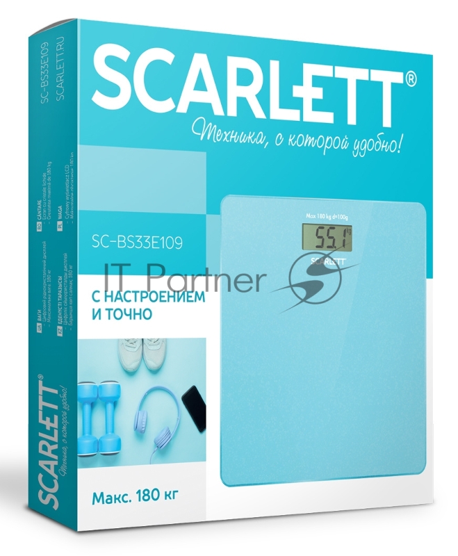 Весы напольные электронные Scarlett SC-BS33E109 макс.180кг голубой