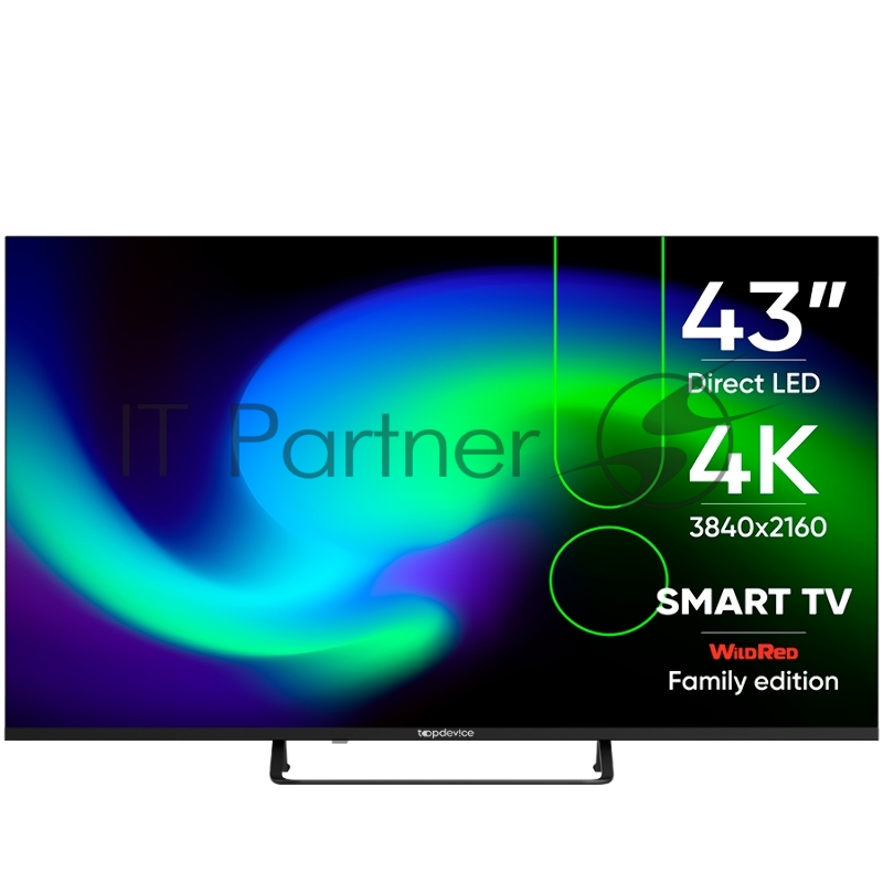 Телевизор Topdevice, 43 inch DLED TV, Digital Smart TV Factory Model No.:LE-43V3, BLACK COLOR, U BASESolution: 9632, DVB-T/C/T2/S2, WITH CI SLOT, CI+Panel: INNOLUX/CSOT230 brightness OS: Android 11.0 1.5G+8G with Wildred launcherTV specification:DVB