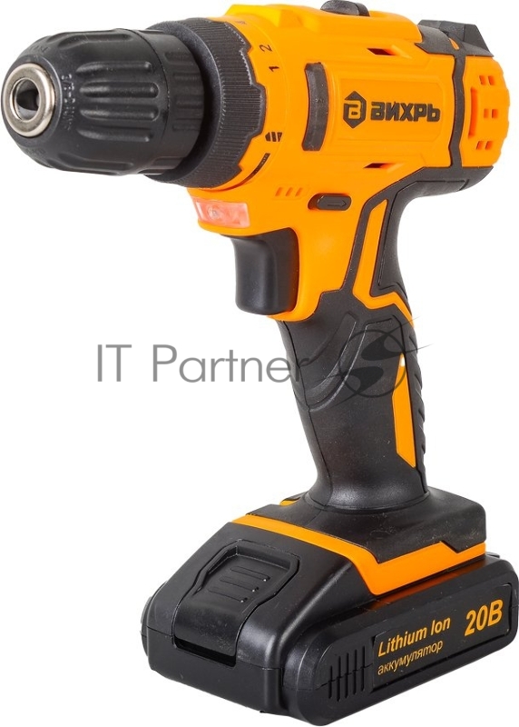 Дрель-шуруповерт аккумуляторная ДА-20Л-2КА с набором оснастки 65 предметов Вихрь