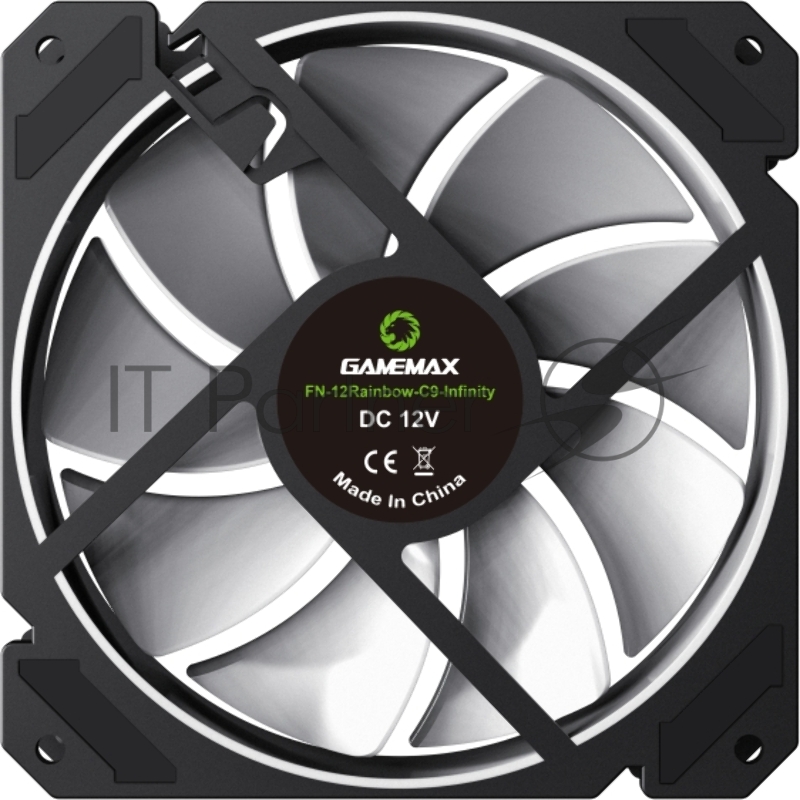Кулер для корпуса ПК Gamemax FN-12Rainbow-C9, 12CM ARGB Rainbow Fan, frame with reflective design, 3pin+4Pin connector