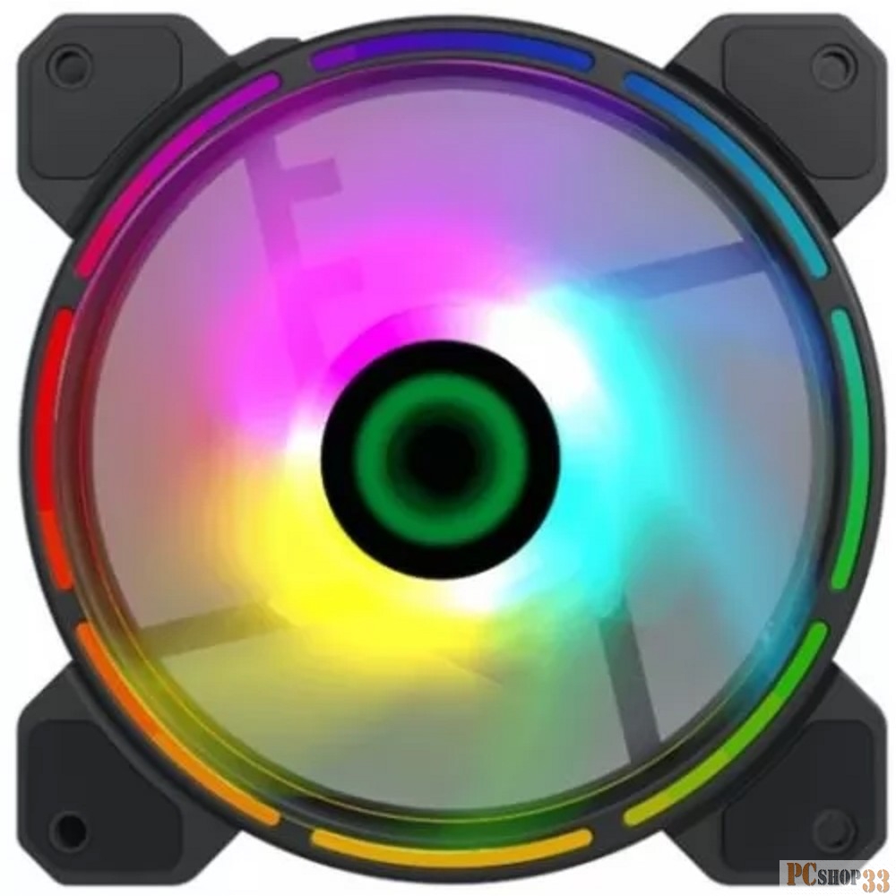 Кулер для корпуса ПК Gamemax FN-12Rainbow-D, 12CM ARGB Rainbow Fan, Dual rings+centre ARGB LEDs, 3pin+4Pin connector