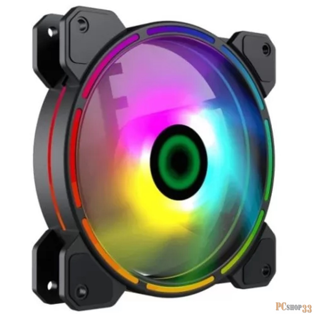Кулер для корпуса ПК Gamemax FN-12Rainbow-D, 12CM ARGB Rainbow Fan, Dual rings+centre ARGB LEDs, 3pin+4Pin connector