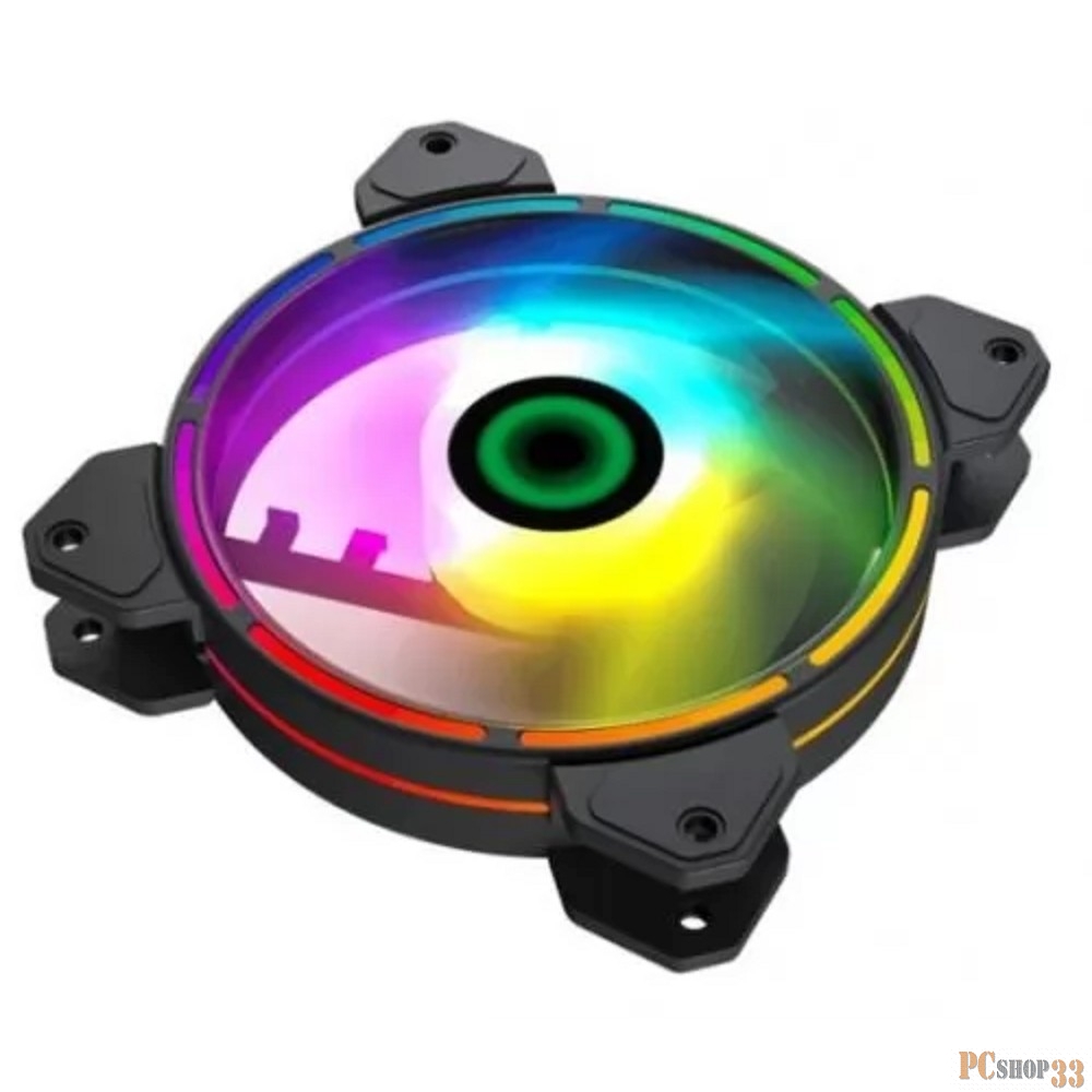 Кулер для корпуса ПК Gamemax FN-12Rainbow-D, 12CM ARGB Rainbow Fan, Dual rings+centre ARGB LEDs, 3pin+4Pin connector