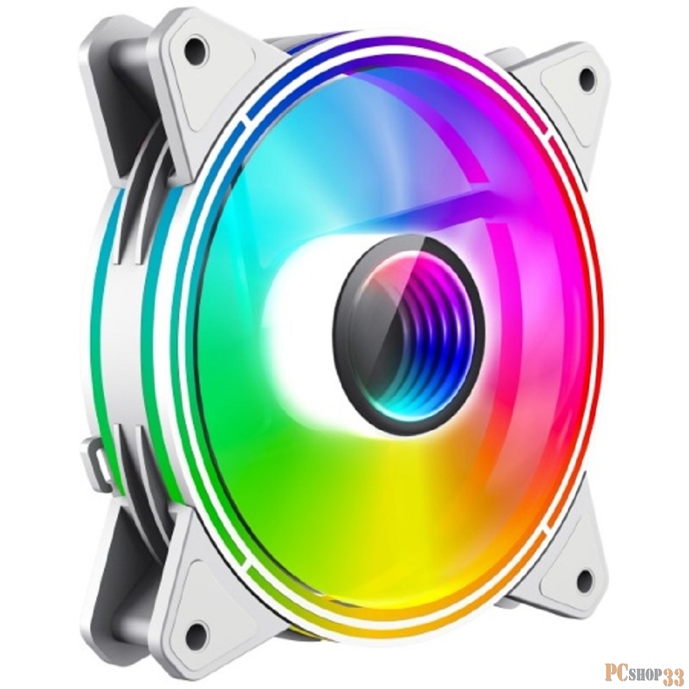 Кулер для корпуса ПК Gamemax FN-12Rainbow-Q-Infinity White, 12CM white ARGB Rainbow Infinity, Quad-ring, 3pin+4Pin connector