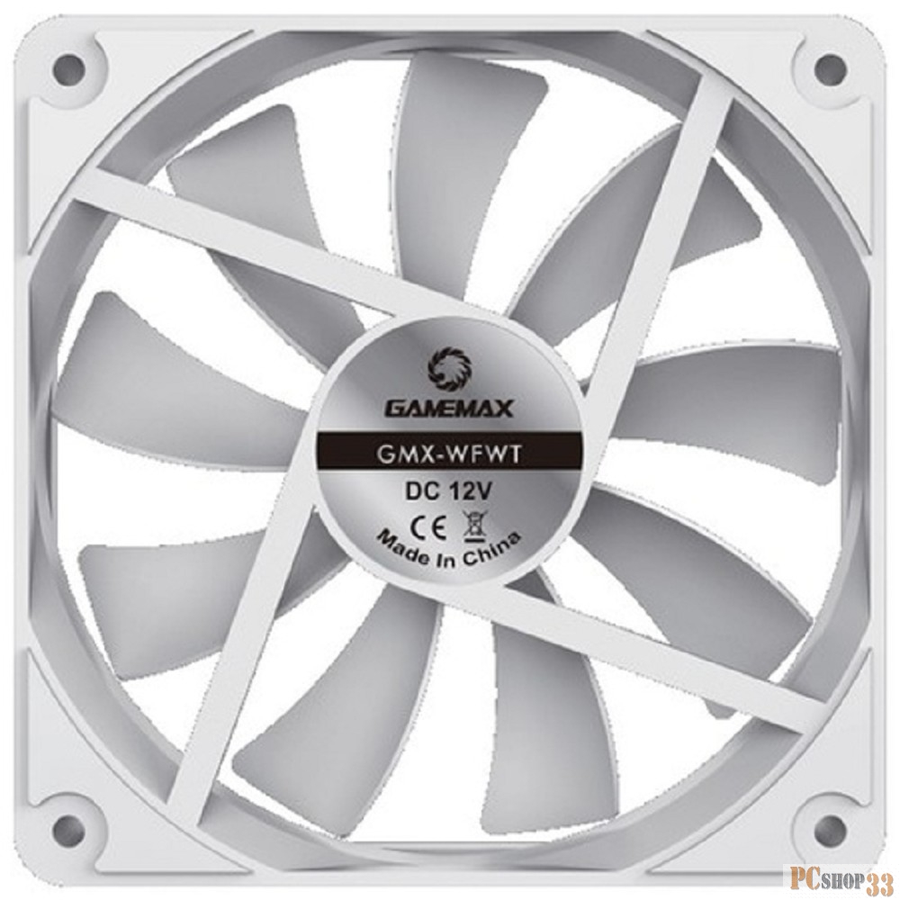 Кулер для корпуса ПК Gamemax GMX-WFBK-Full White, 12CM white fan, white blade, 3pin+4Pin connector